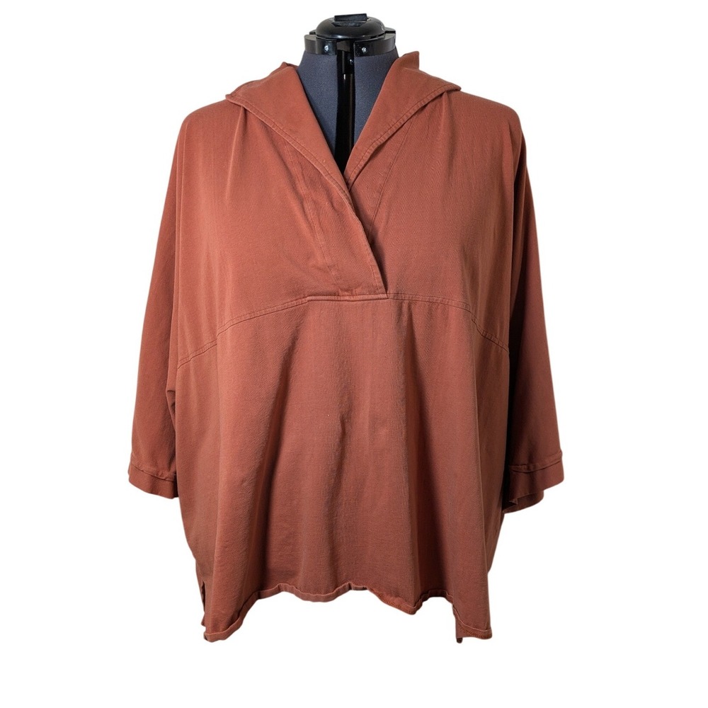 Vintage Y2K Ulla Popken Rust Orange Short Sleeve V-Neck Oversized Tunic 28/30